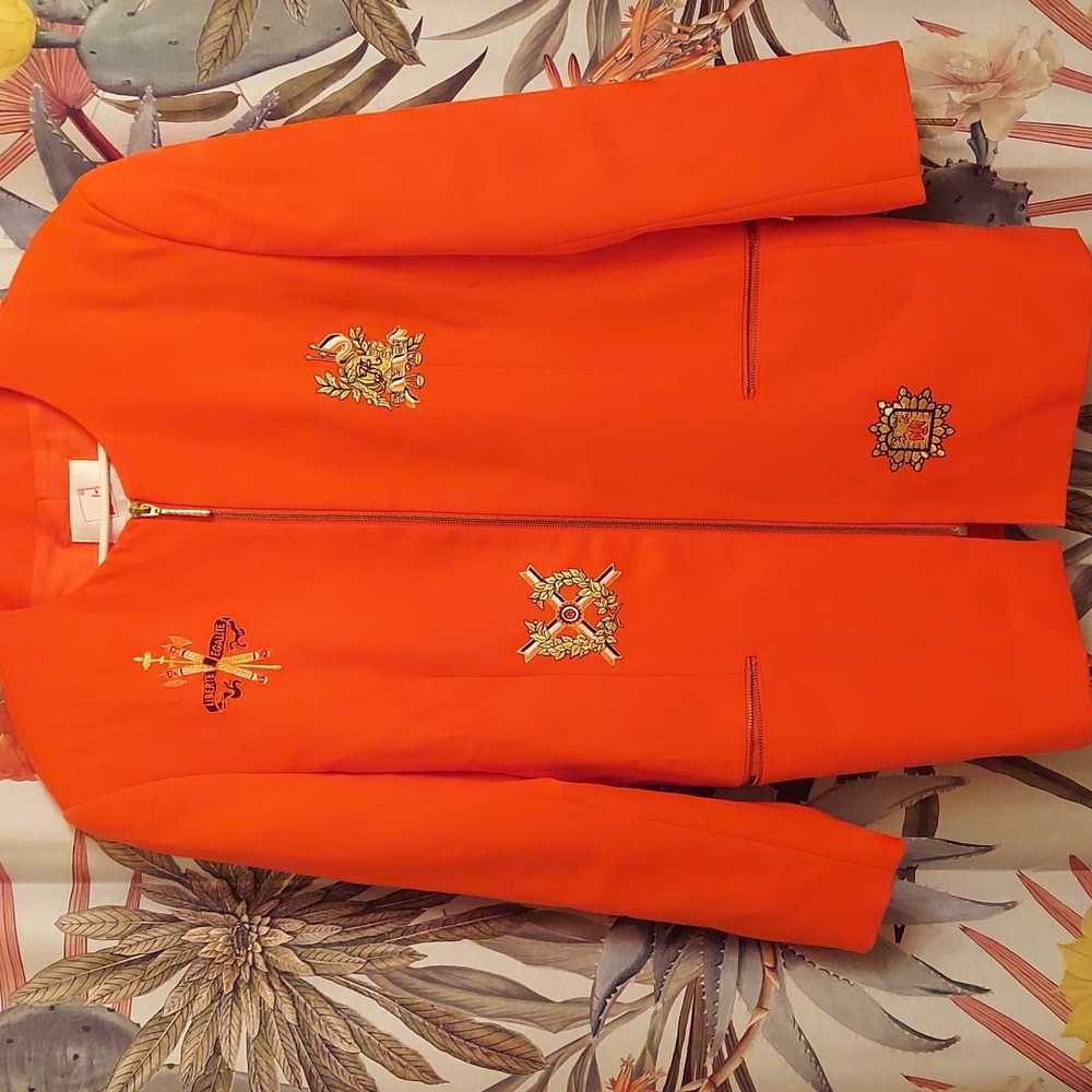 VINTAGE MONDI ORANGE ZIP UP BLAZER FITS SIZE LARGE TO XL